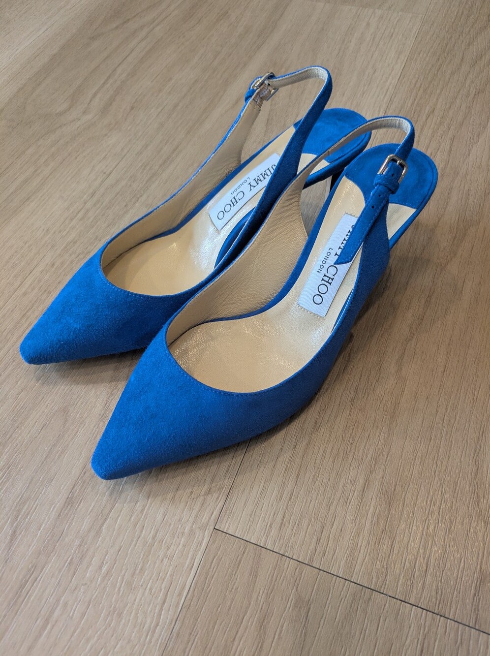 Jimmy Choo Blue Slingback Kitten Heels Size 35 1/2 Italian Sizing